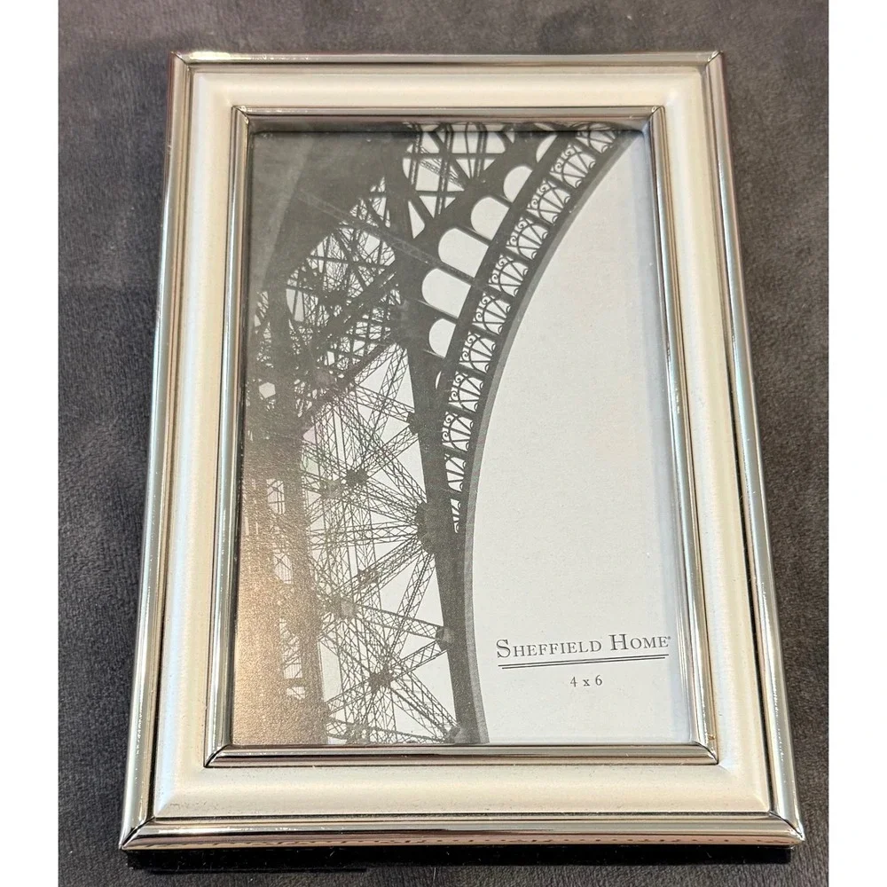Sheffield Home 4x6 Photo Frame Silver Cream Metallic Enamel Decor Free Standing